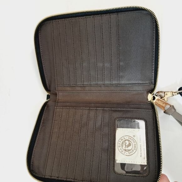 Spartina 499 Moonglow Leather & Linen Crossbody Clutch Black & Taupe - Picture 4 of 7